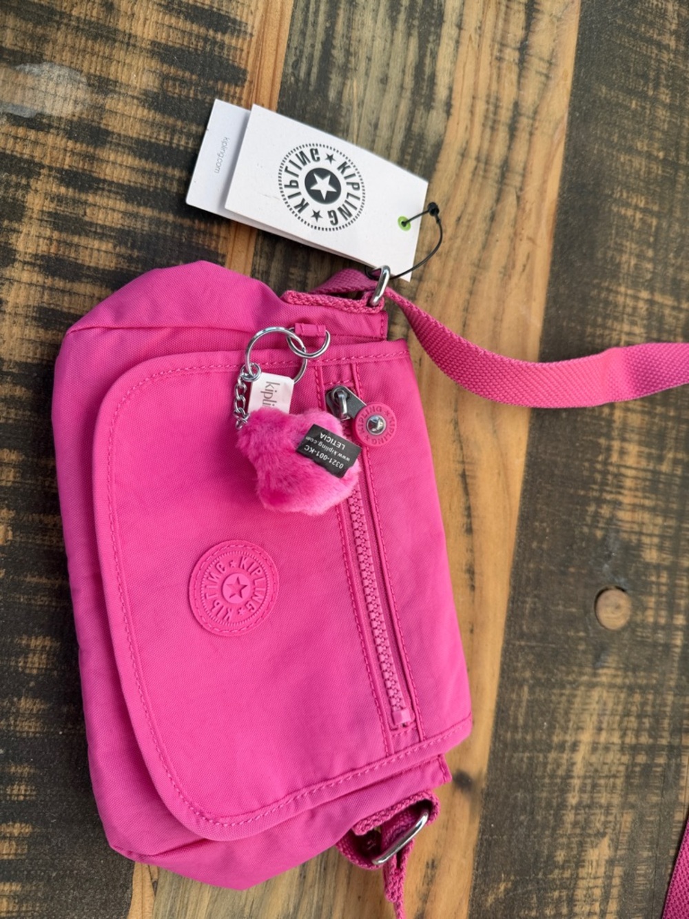Kipling Bright Pink Kids Crossbody Bag with Pom Charm
